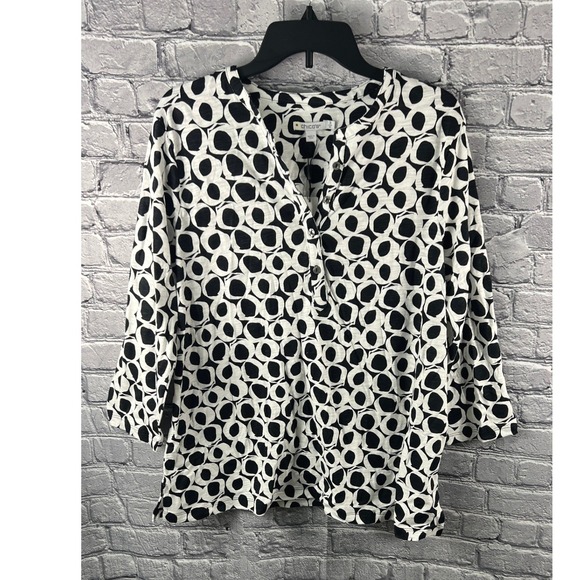 Chico's Tops - Chico's Size 3 (XL) Sola Circles Black White Henley Top 3/4 sleeve NWT